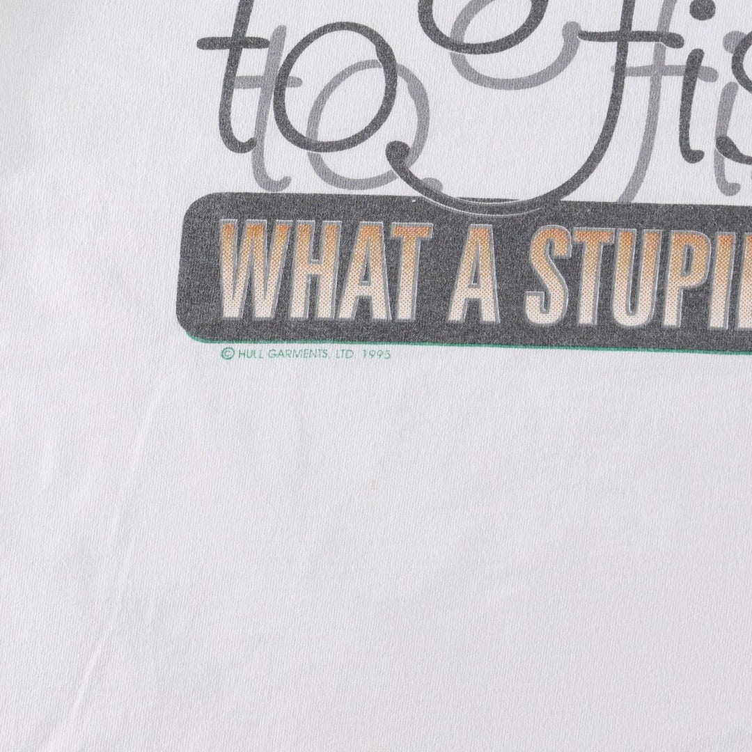 90'S Murina parody message print T-shirt, made in USA, men's size XL equivalent, vintage. cotton white type Vintage Second Hand