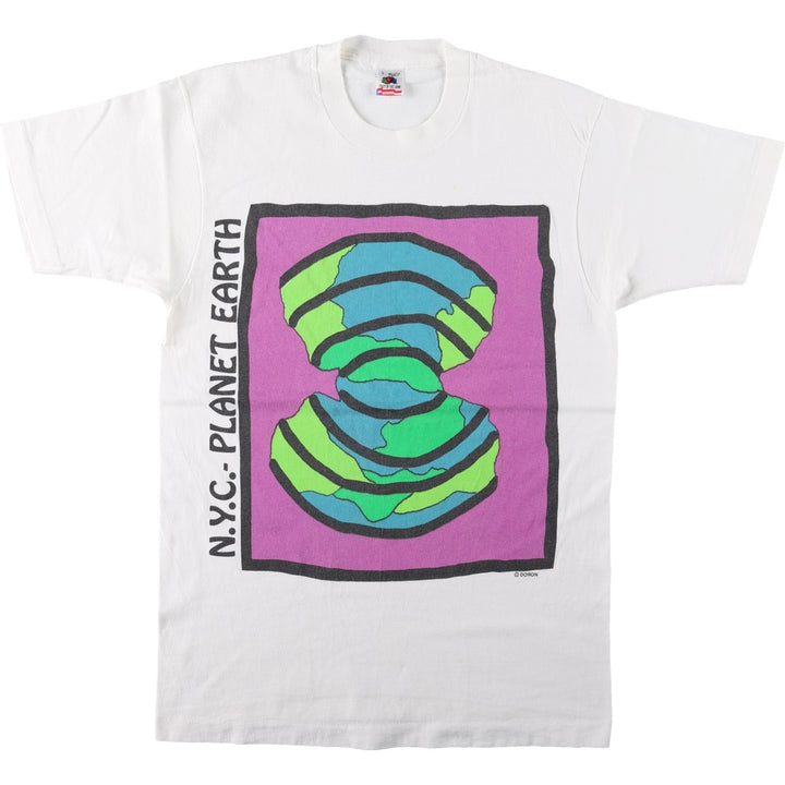 90'S Fruit of the Loom Art T-Shirt, Made in USA, Men's Size L (approx.), Vintage cotton white type Vintage Second Hand
