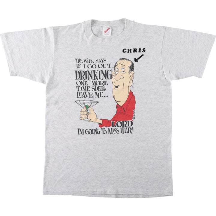 80s-90'S JERSEY'S Rodney Dangerfield Message Print T-Shirt, Made in USA, Men's Size L (approx.), Vintage cotton gray type Vintage Second Hand