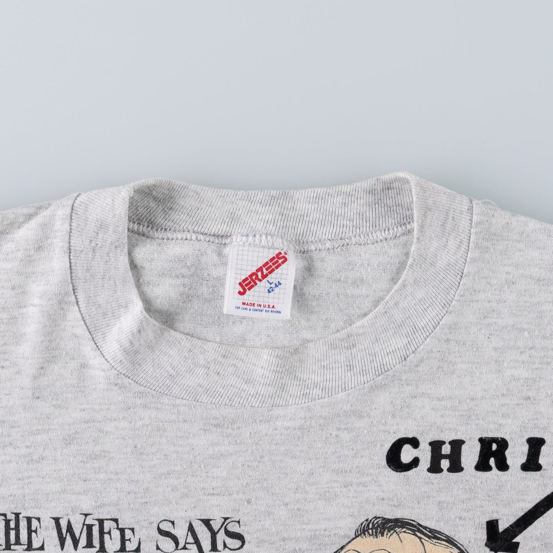 80s-90'S JERSEY'S Rodney Dangerfield Message Print T-Shirt, Made in USA, Men's Size L (approx.), Vintage cotton gray type Vintage Second Hand