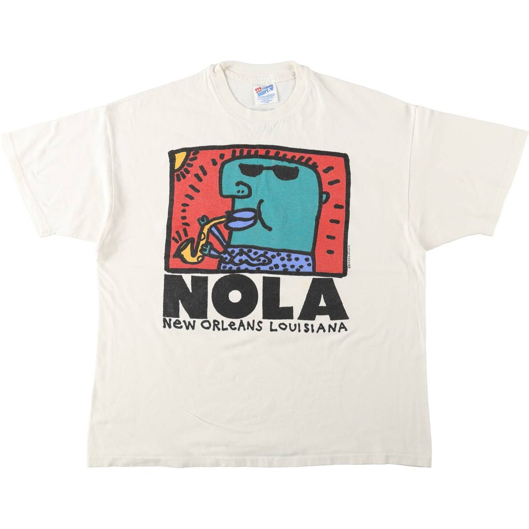 90'S Hanes BIG HED DESIGNS Art T-Shirt, Made in USA, Men's XL equivalent, Vintage cotton white type Vintage Second Hand