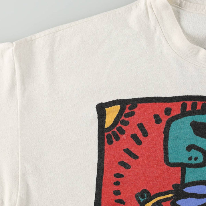 90'S Hanes BIG HED DESIGNS Art T-Shirt, Made in USA, Men's XL equivalent, Vintage cotton white type Vintage Second Hand
