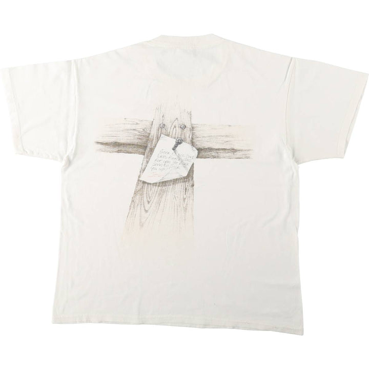 90s-00'S Delta JESUS CHRIST art T-shirt, men's size L (approx.) cotton white type Vintage Second Hand
