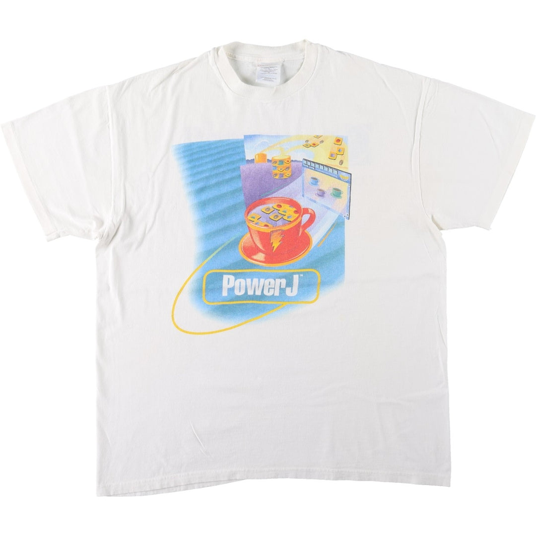 90'S Hanes Powersoft Advertising T-Shirt, Made in USA, Men's XL equivalent, Vintage cotton white type Vintage Second Hand
