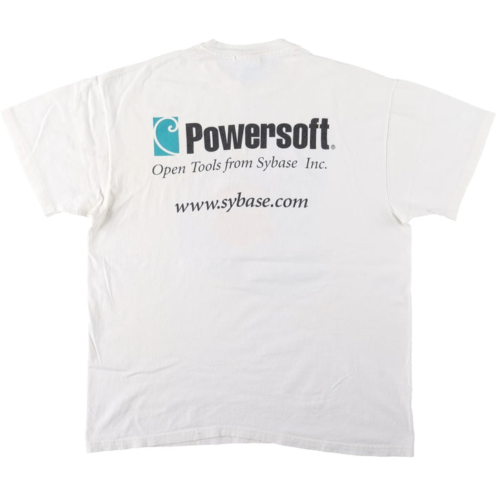 90'S Hanes Powersoft Advertising T-Shirt, Made in USA, Men's XL equivalent, Vintage cotton white type Vintage Second Hand