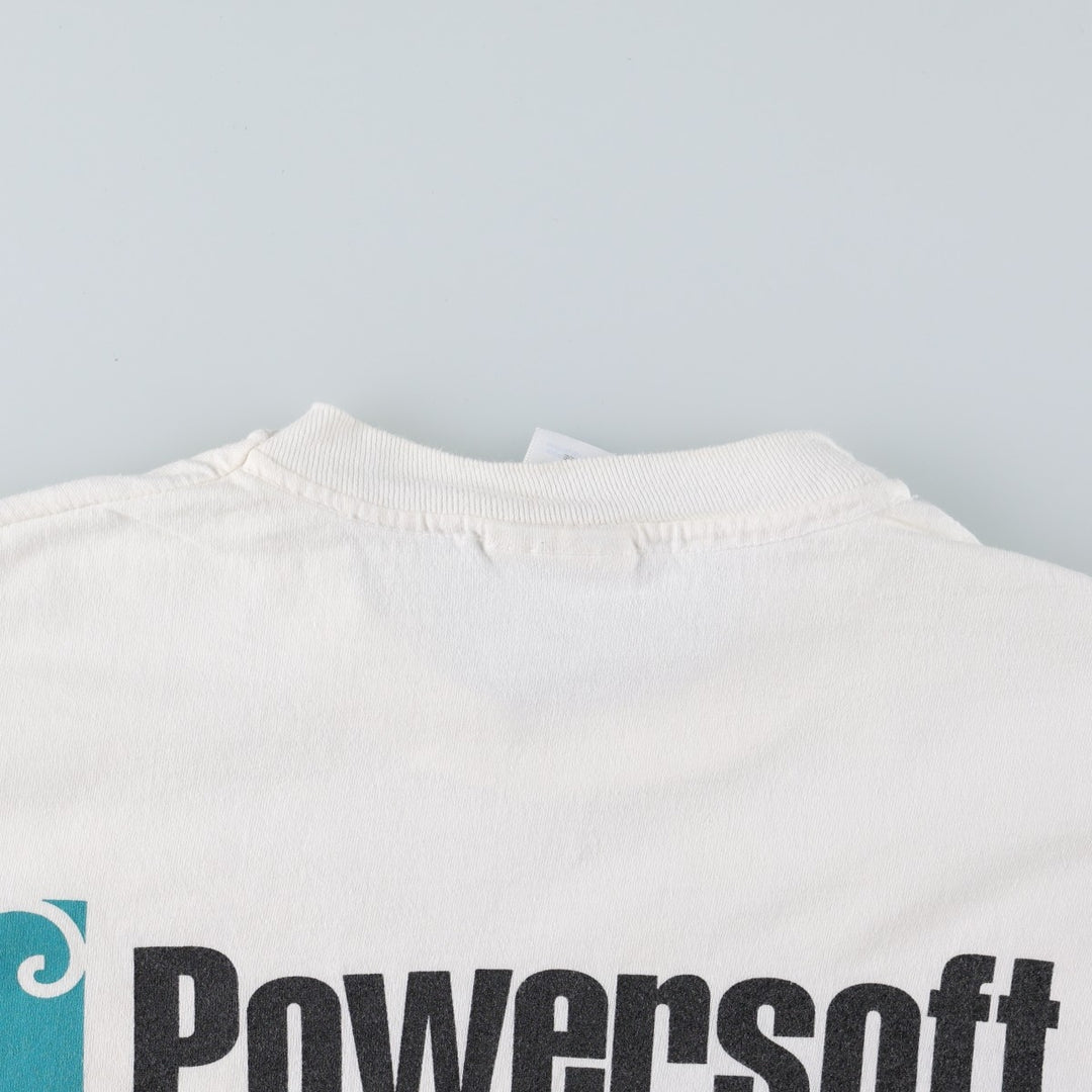 90'S Hanes Powersoft Advertising T-Shirt, Made in USA, Men's XL equivalent, Vintage cotton white type Vintage Second Hand