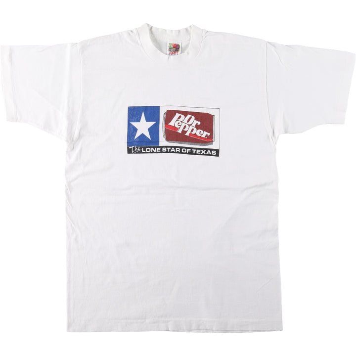 90'S Fruit of the Loom Dr. Pepper Advertising T-Shirt, Made in USA, Men's Size L (approx.), Vintage cotton white type Vintage Second Hand