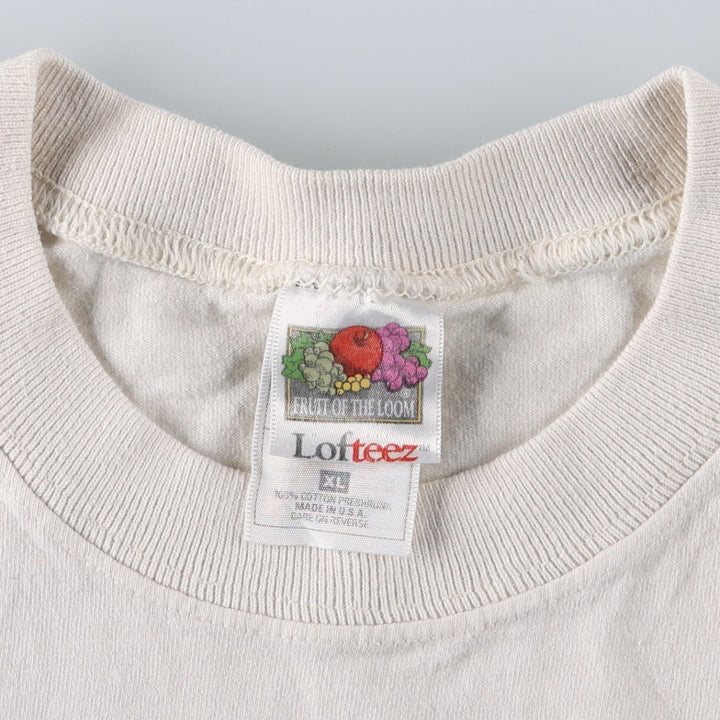 90'S Fruit of the Loom LOFTEEZ Advertising T-Shirt, Made in USA, Men's XL equivalent, Crew Neck (Round Neck), Vintage. cotton white type Vintage Second Hand