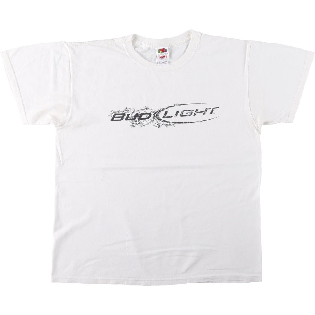 Fruit of the Loom Heavy Cotton Bud Light Advertising T-Shirt (Men's Size L) cotton white type Vintage Second Hand