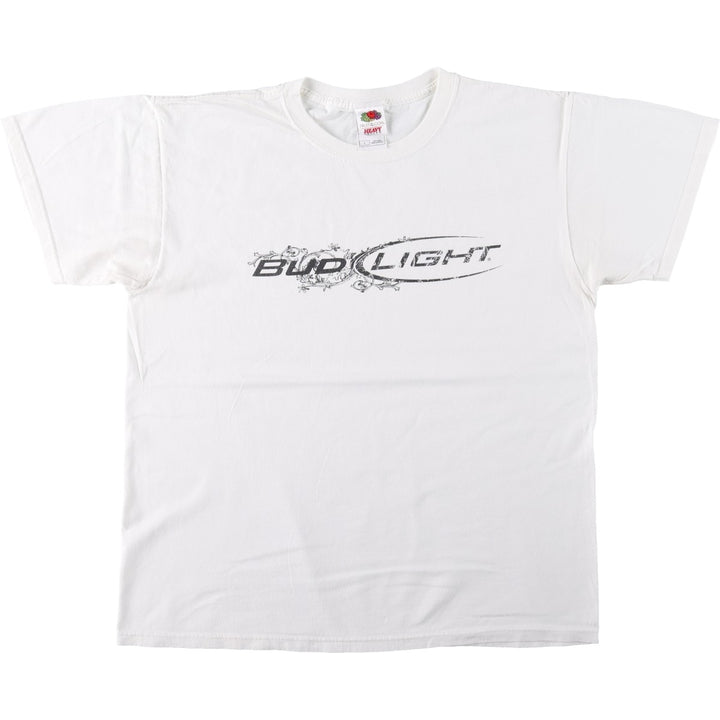 Fruit of the Loom Heavy Cotton Bud Light Advertising T-Shirt (Men's Size L) cotton white type Vintage Second Hand
