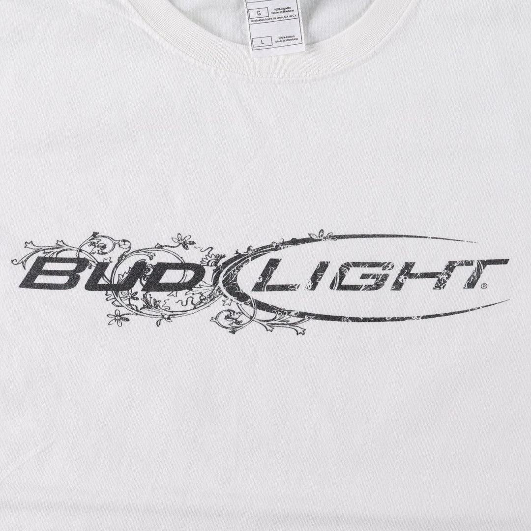 Fruit of the Loom Heavy Cotton Bud Light Advertising T-Shirt (Men's Size L) cotton white type Vintage Second Hand