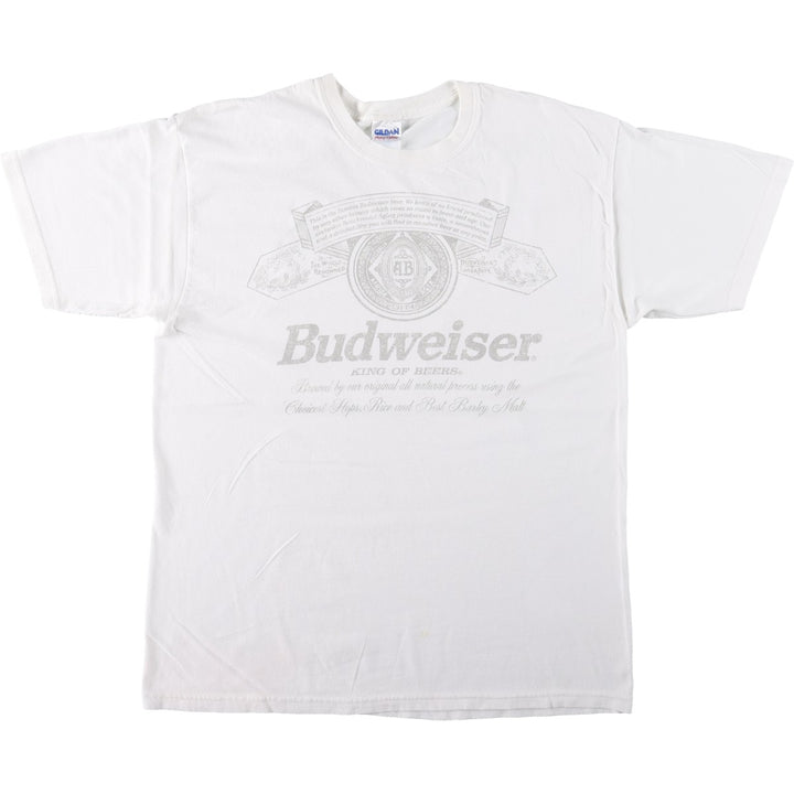 Gildan Budweiser Advertising T-Shirt, Men's Size L (equivalent) cotton white type Vintage Second Hand