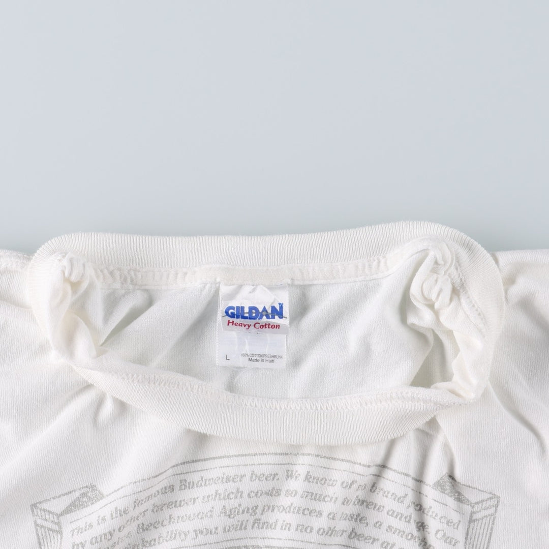 Gildan Budweiser Advertising T-Shirt, Men's Size L (equivalent) cotton white type Vintage Second Hand