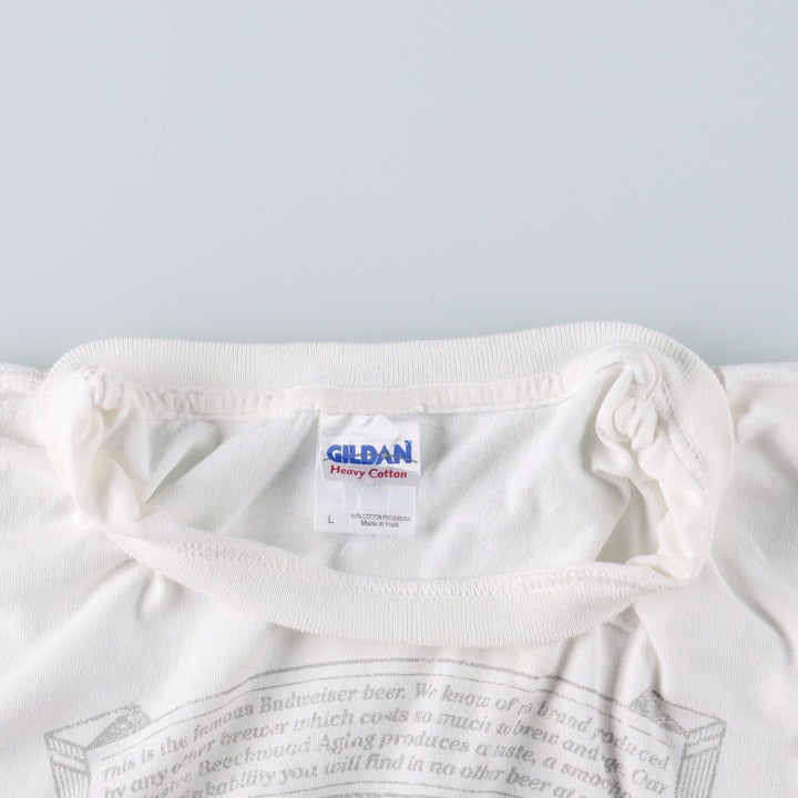 Gildan Budweiser Advertising T-Shirt, Men's Size L (equivalent) cotton white type Vintage Second Hand