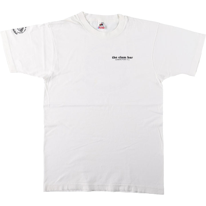90'S Fruit of the Loom The Clam Bar advertising T-shirt, Made in USA, Men's size L equivalent, Vintage cotton white type Vintage Second Hand