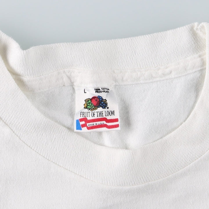 90'S Fruit of the Loom The Clam Bar advertising T-shirt, Made in USA, Men's size L equivalent, Vintage cotton white type Vintage Second Hand