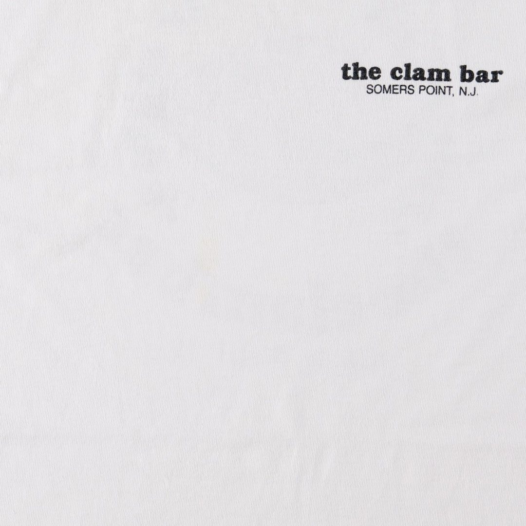 90'S Fruit of the Loom The Clam Bar advertising T-shirt, Made in USA, Men's size L equivalent, Vintage cotton white type Vintage Second Hand
