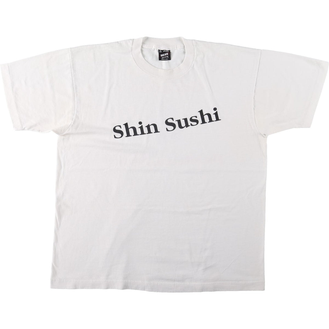 90'S Fruit of the Loom BEST Gekkeikan (Laurel Wreath) Advertising T-Shirt, Made in USA, Men's XL equivalent, Vintage cotton white type Vintage Second Hand