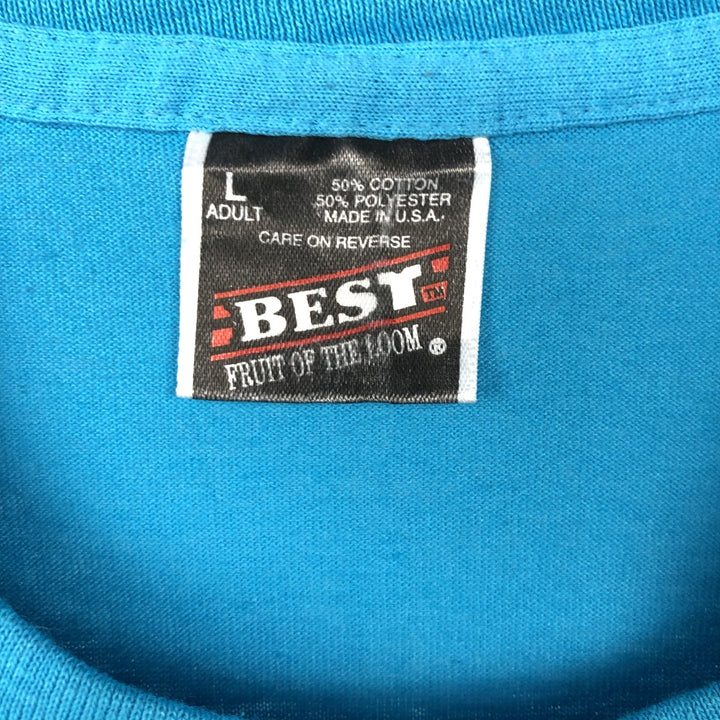 90'S Fruit of the Loom Best Printed T-shirt, Made in USA, Men's L size, Vintage cotton Blue type light blue Vintage Second Hand