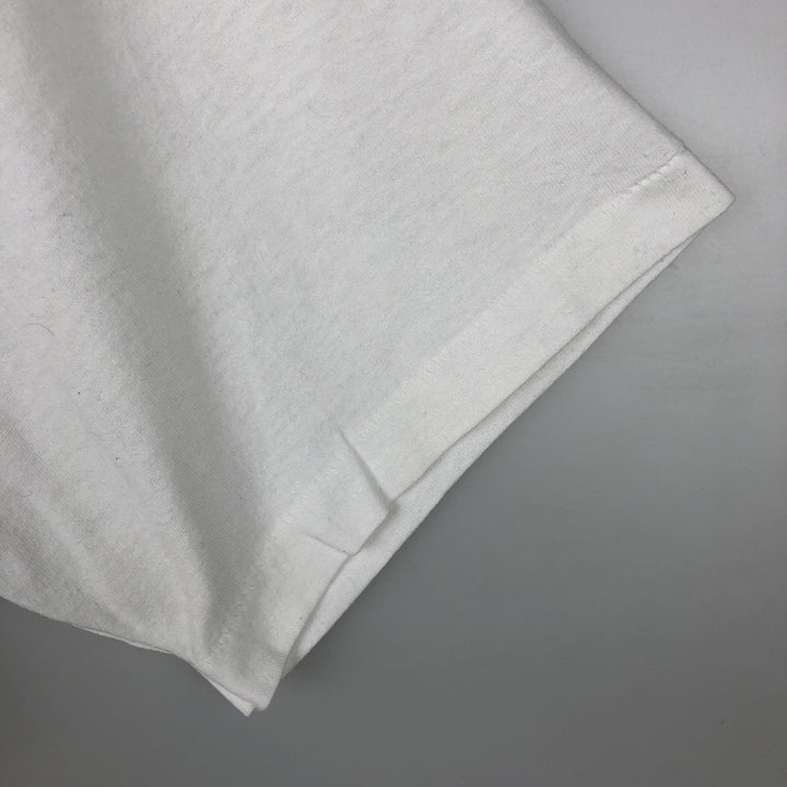 80'S Hanes Fifty-Fifty Blue Tag Printed T-Shirt Made in USA Men's L Size Vintage cotton white type Vintage Second Hand