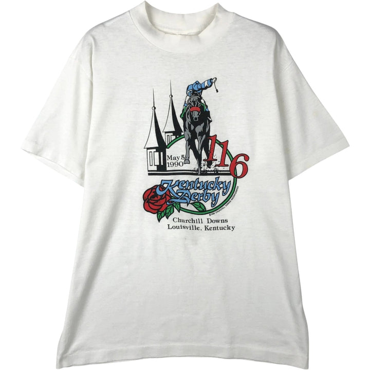 80'S TRENCH Print T-Shirt, Made in USA, Men's Size L (Equivalent), Vintage cotton white type Vintage Second Hand