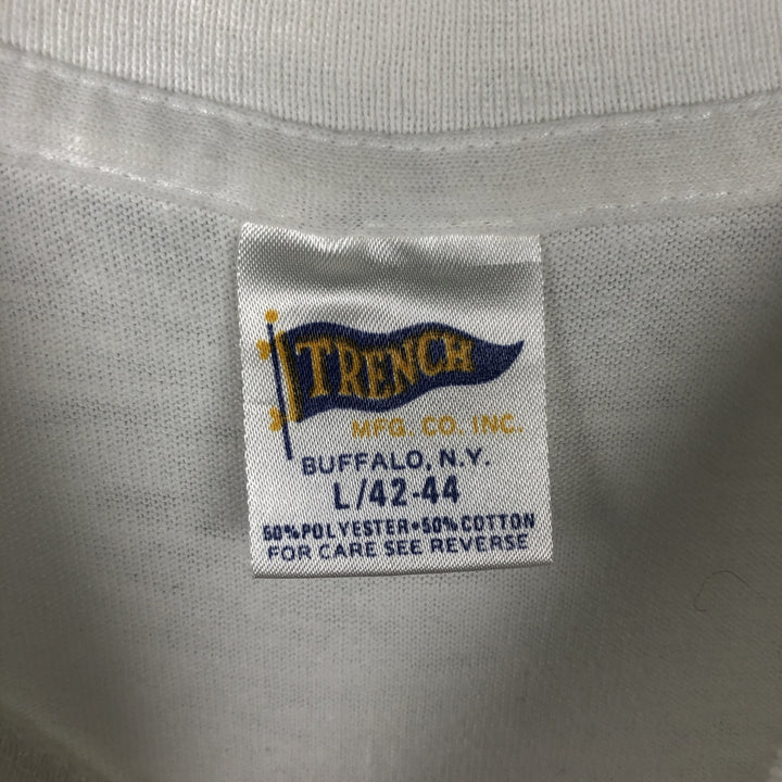 80'S TRENCH Print T-Shirt, Made in USA, Men's Size L (Equivalent), Vintage cotton white type Vintage Second Hand