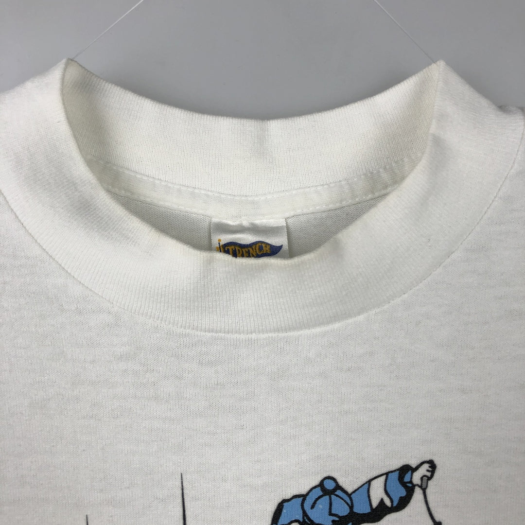 80'S TRENCH Print T-Shirt, Made in USA, Men's Size L (Equivalent), Vintage cotton white type Vintage Second Hand