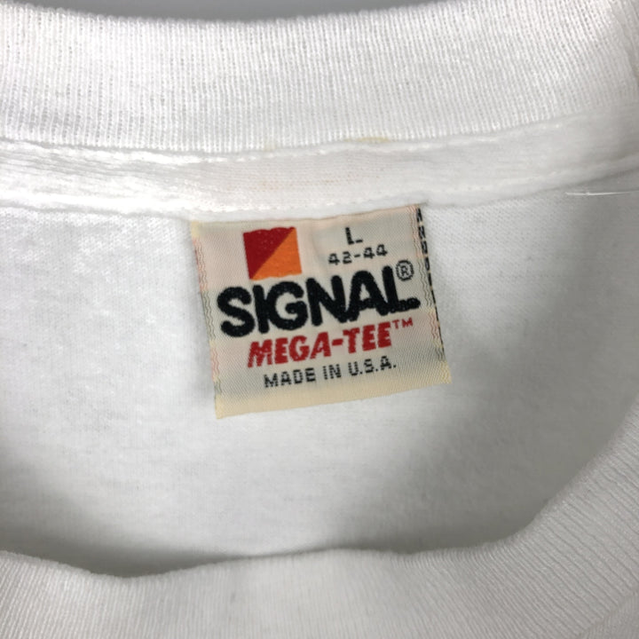80'S SIGNAL MEGA-TEE Art T-Shirt, Made in USA, Men's Size L (Equivalent), Vintage cotton white type Vintage Second Hand