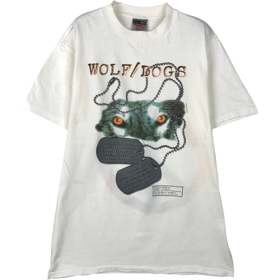 90'S ONEITA POWER-T Animal Pattern Print T-Shirt, Made in USA, Men's Size M (Equivalent), Vintage cotton white type Vintage Second Hand