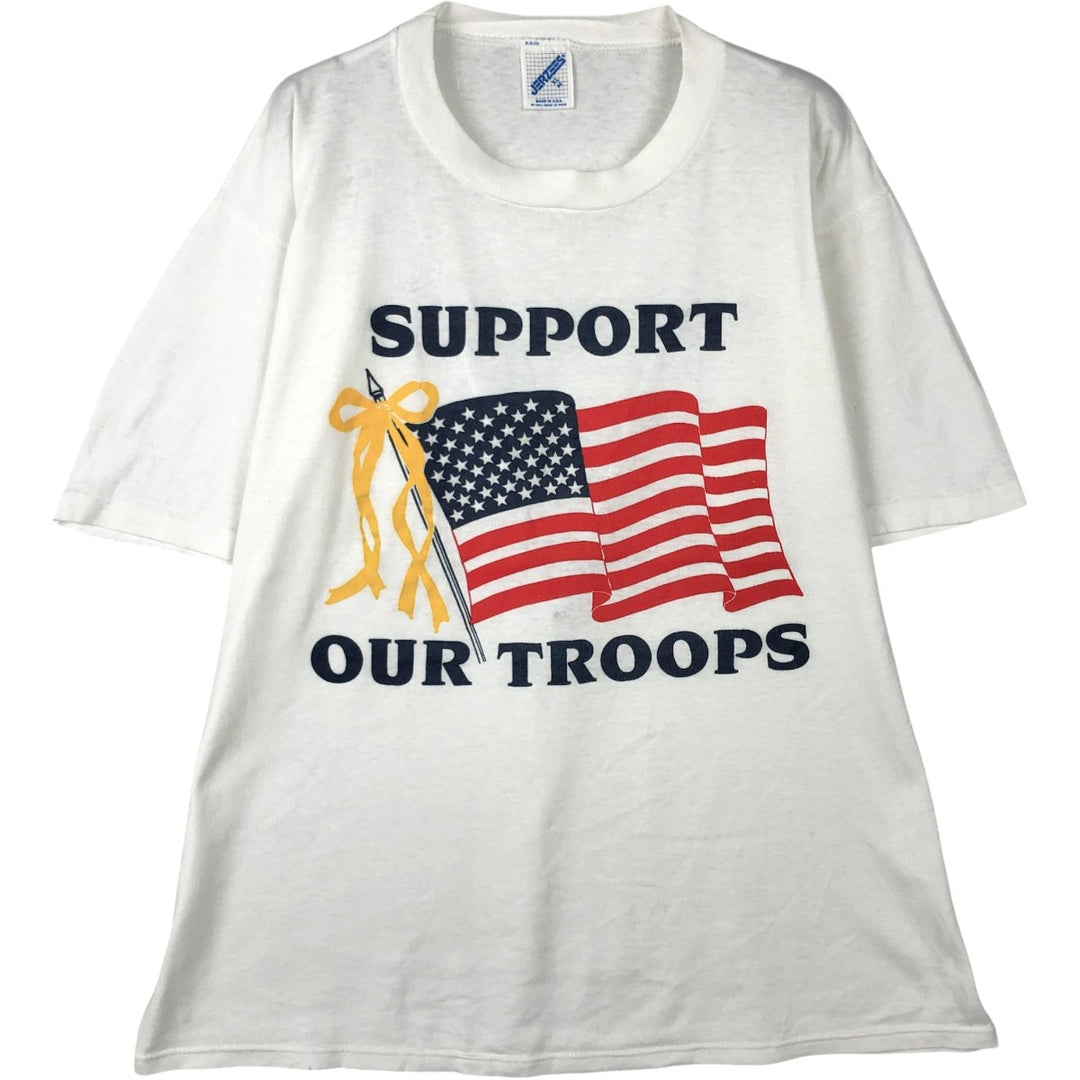 90'S Jerzees American flag print T-shirt, Made in USA, Men's XL equivalent, Vintage cotton white type Vintage Second Hand