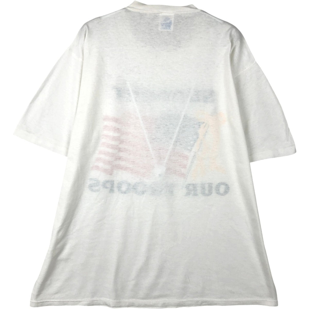 90'S Jerzees American flag print T-shirt, Made in USA, Men's XL equivalent, Vintage cotton white type Vintage Second Hand