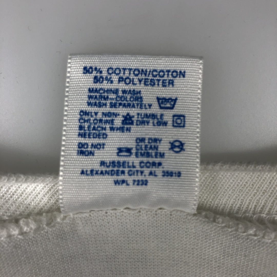 90'S Jerzees American flag print T-shirt, Made in USA, Men's XL equivalent, Vintage cotton white type Vintage Second Hand