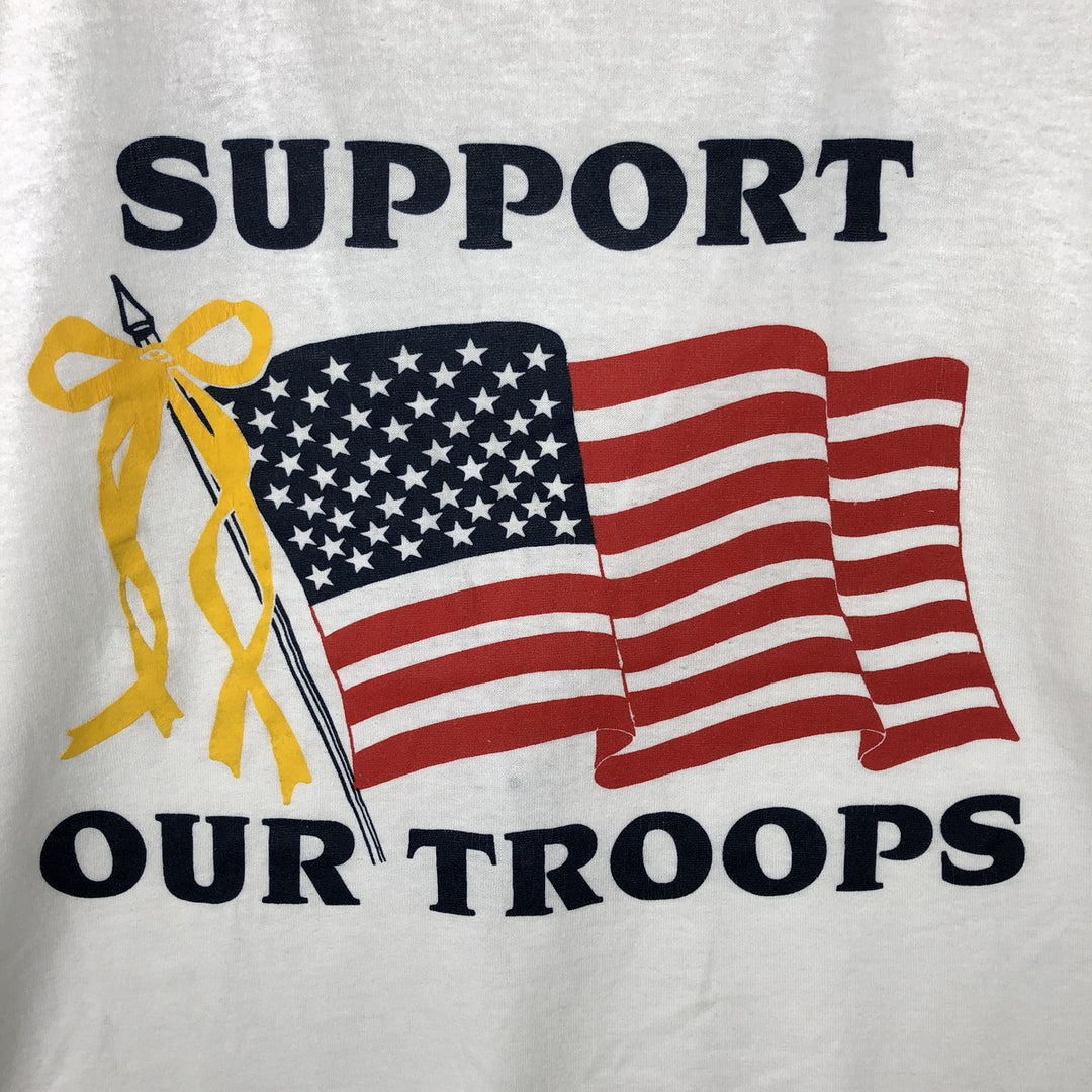 90'S Jerzees American flag print T-shirt, Made in USA, Men's XL equivalent, Vintage cotton white type Vintage Second Hand