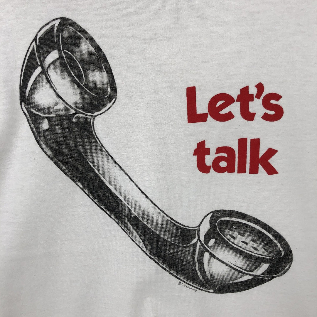 80'S message print T-shirt, men's size XL equivalent, vintage. unclear white type Vintage Second Hand