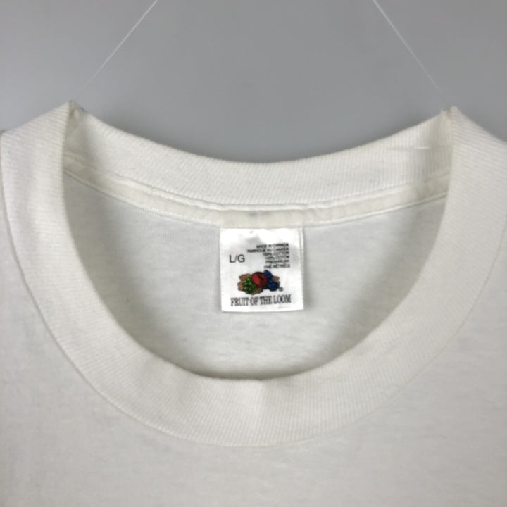 Vintage 90'S Fruit of the Loom print T-shirt, Made in Canada, Men's Size Large cotton white type Vintage Second Hand