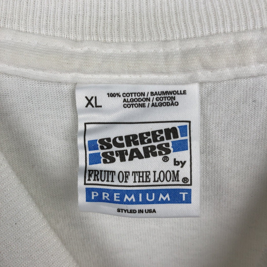 90'S Screen Stars by Fruit of the Room Print T-Shirt, Made in USA, Men's XL equivalent, Vintage cotton white type Vintage Second Hand