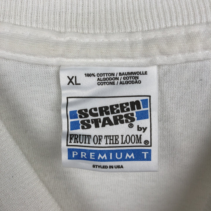 90'S Screen Stars by Fruit of the Room Print T-Shirt, Made in USA, Men's XL equivalent, Vintage cotton white type Vintage Second Hand