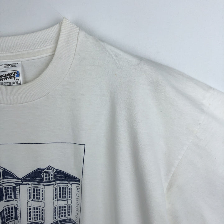 90'S Screen Stars by Fruit of the Room Print T-Shirt, Made in USA, Men's XL equivalent, Vintage cotton white type Vintage Second Hand