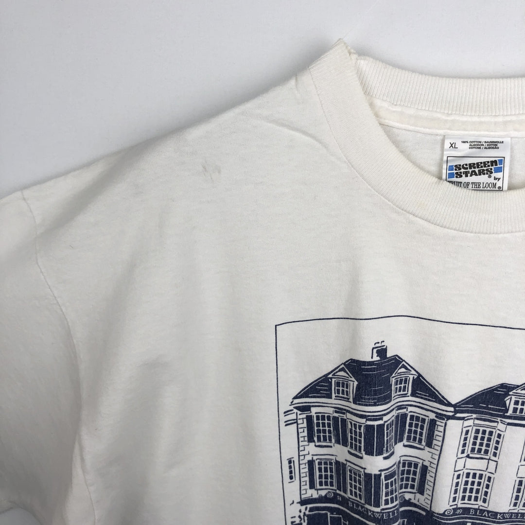 90'S Screen Stars by Fruit of the Room Print T-Shirt, Made in USA, Men's XL equivalent, Vintage cotton white type Vintage Second Hand