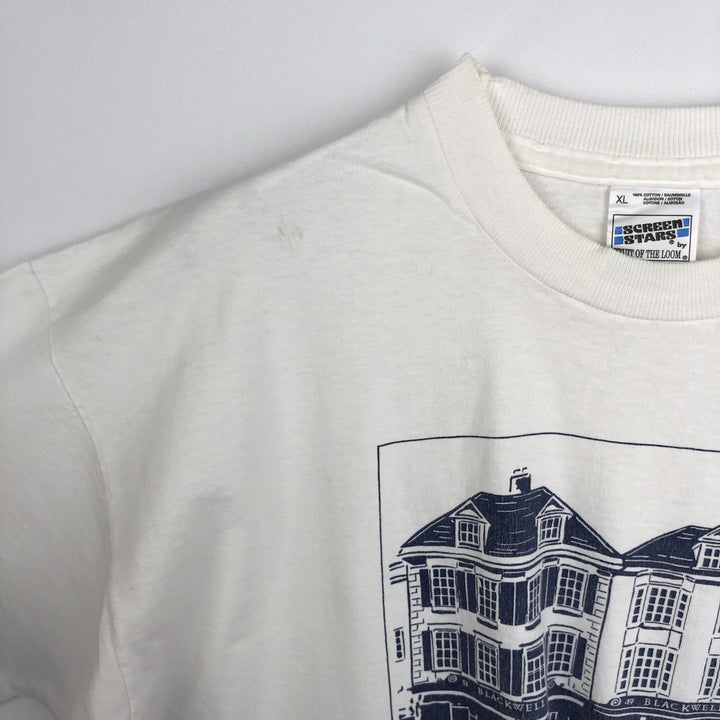 90'S Screen Stars by Fruit of the Room Print T-Shirt, Made in USA, Men's XL equivalent, Vintage cotton white type Vintage Second Hand