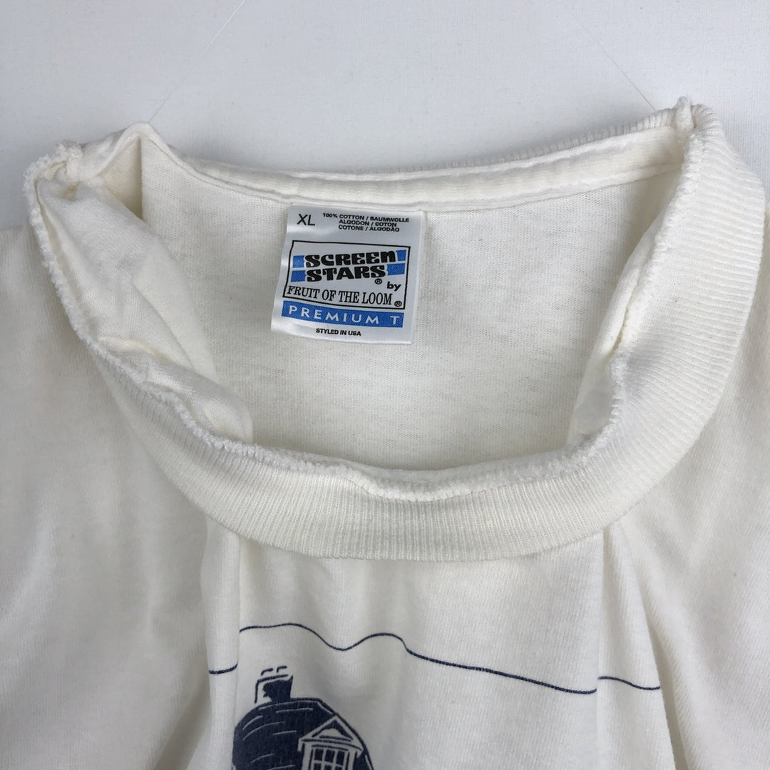 90'S Screen Stars by Fruit of the Room Print T-Shirt, Made in USA, Men's XL equivalent, Vintage cotton white type Vintage Second Hand