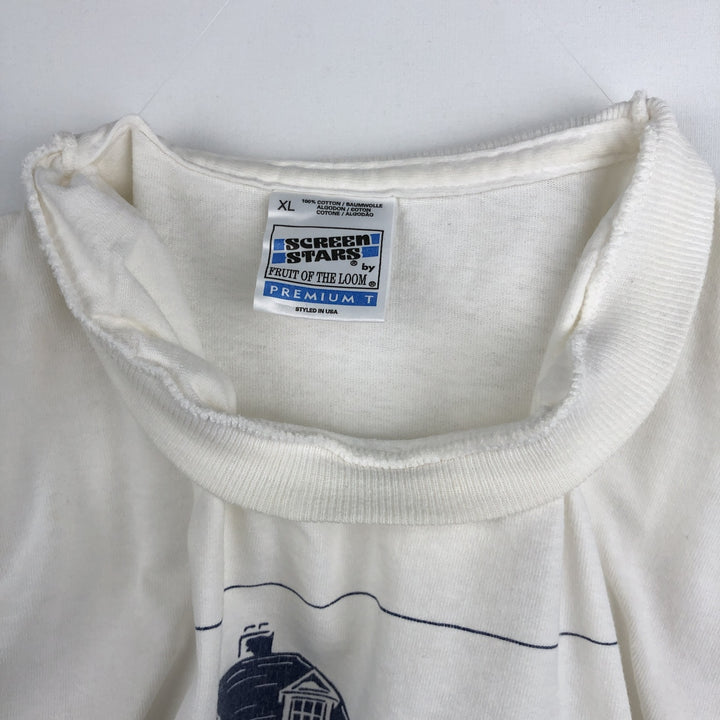 90'S Screen Stars by Fruit of the Room Print T-Shirt, Made in USA, Men's XL equivalent, Vintage cotton white type Vintage Second Hand