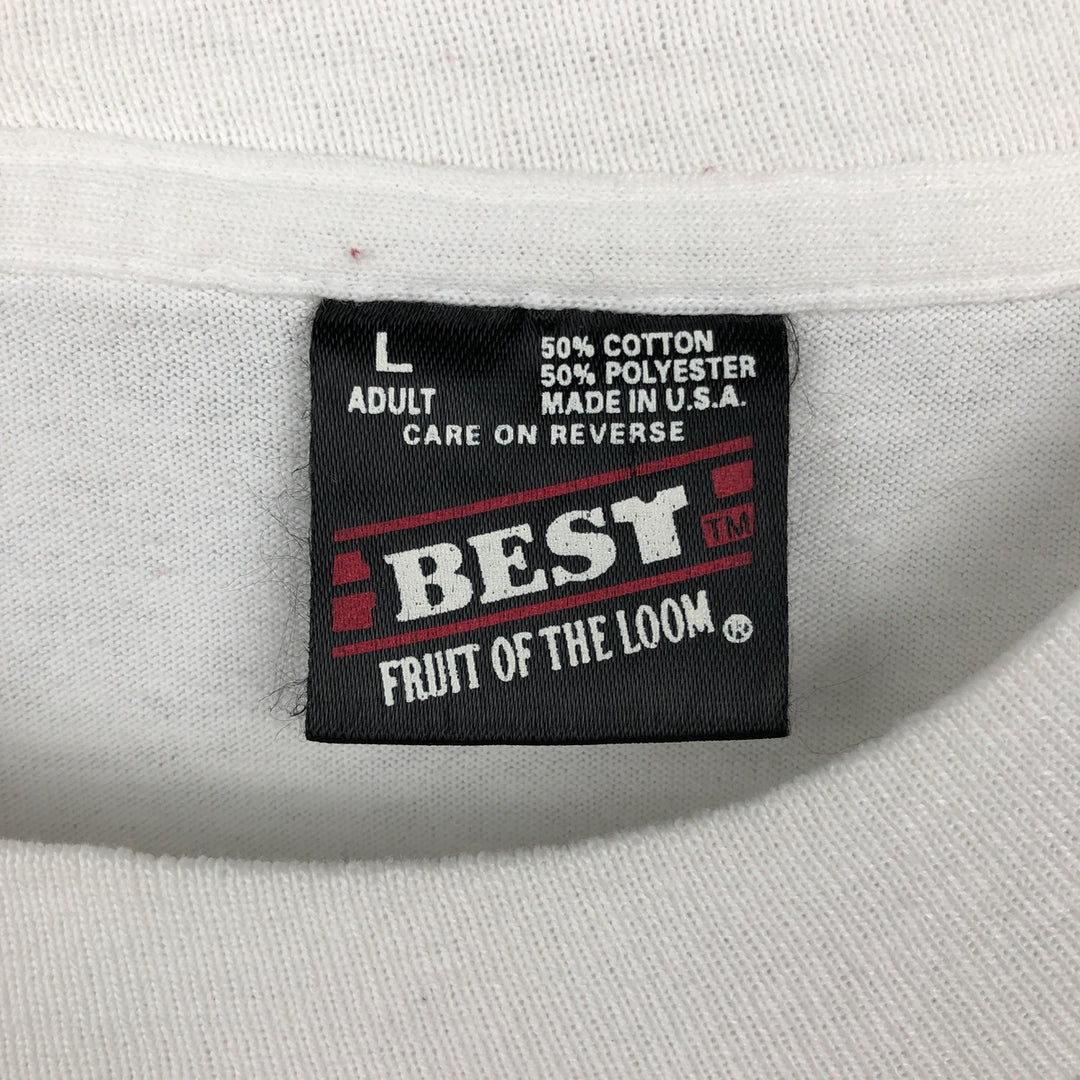 90'S Fruit of the Loom Best Printed T-shirt, Made in USA, Men's L size, Vintage cotton white type Vintage Second Hand