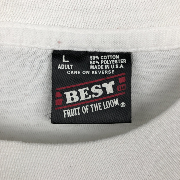 90'S Fruit of the Loom Best Printed T-shirt, Made in USA, Men's L size, Vintage cotton white type Vintage Second Hand