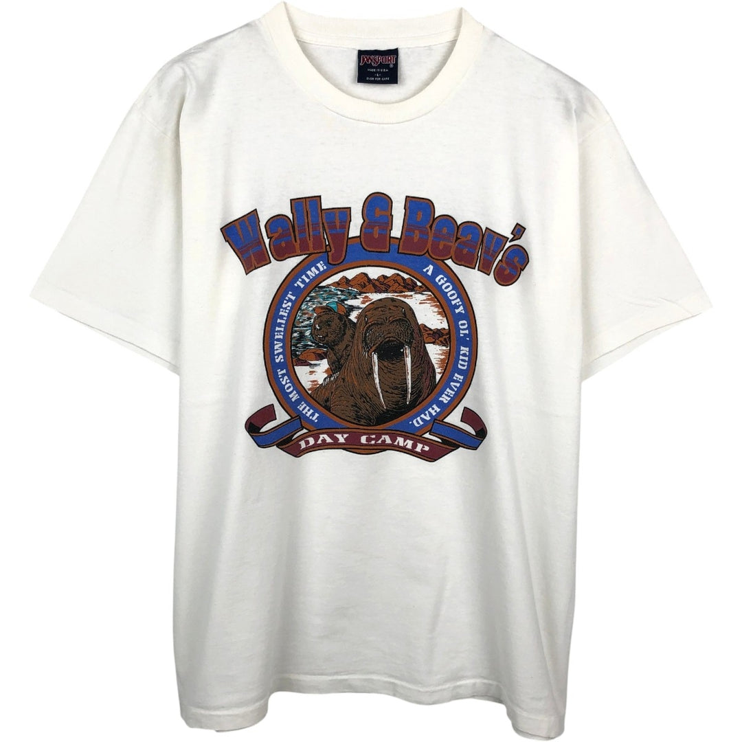 90'S Jansport Animal T-Shirt, Made in USA, Men's Size L (approx.), Vintage cotton white type Vintage Second Hand