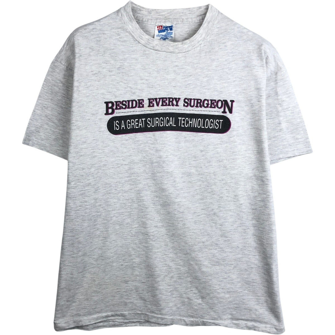 90'S Hanes BEEFY-T Printed T-shirt, Made in USA, Men's L size, Vintage cotton pale white type Vintage Second Hand