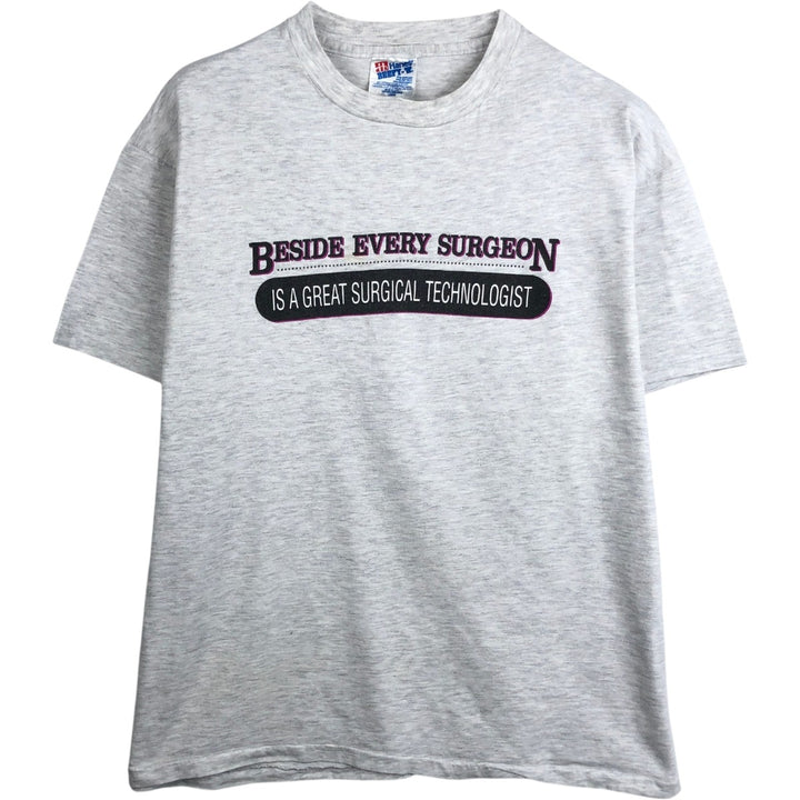 90'S Hanes BEEFY-T Printed T-shirt, Made in USA, Men's L size, Vintage cotton pale white type Vintage Second Hand