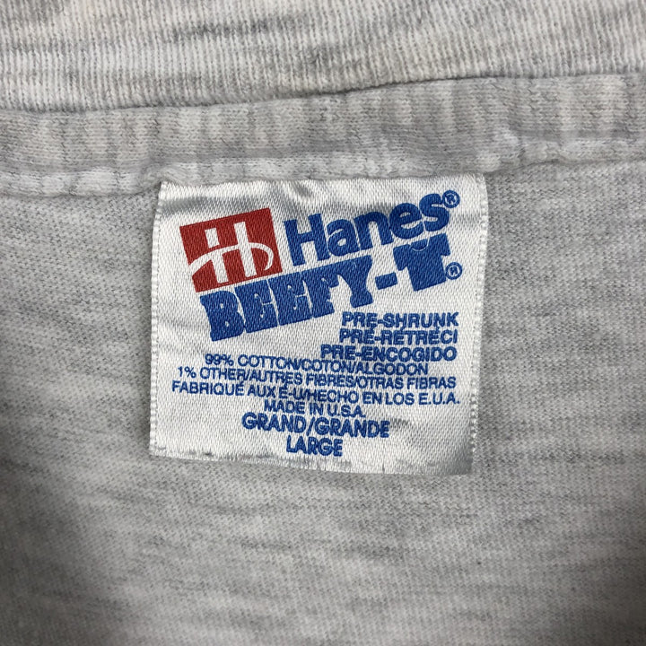 90'S Hanes BEEFY-T Printed T-shirt, Made in USA, Men's L size, Vintage cotton pale white type Vintage Second Hand