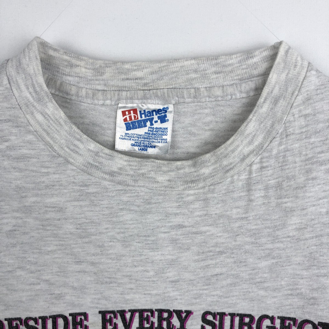 90'S Hanes BEEFY-T Printed T-shirt, Made in USA, Men's L size, Vintage cotton pale white type Vintage Second Hand