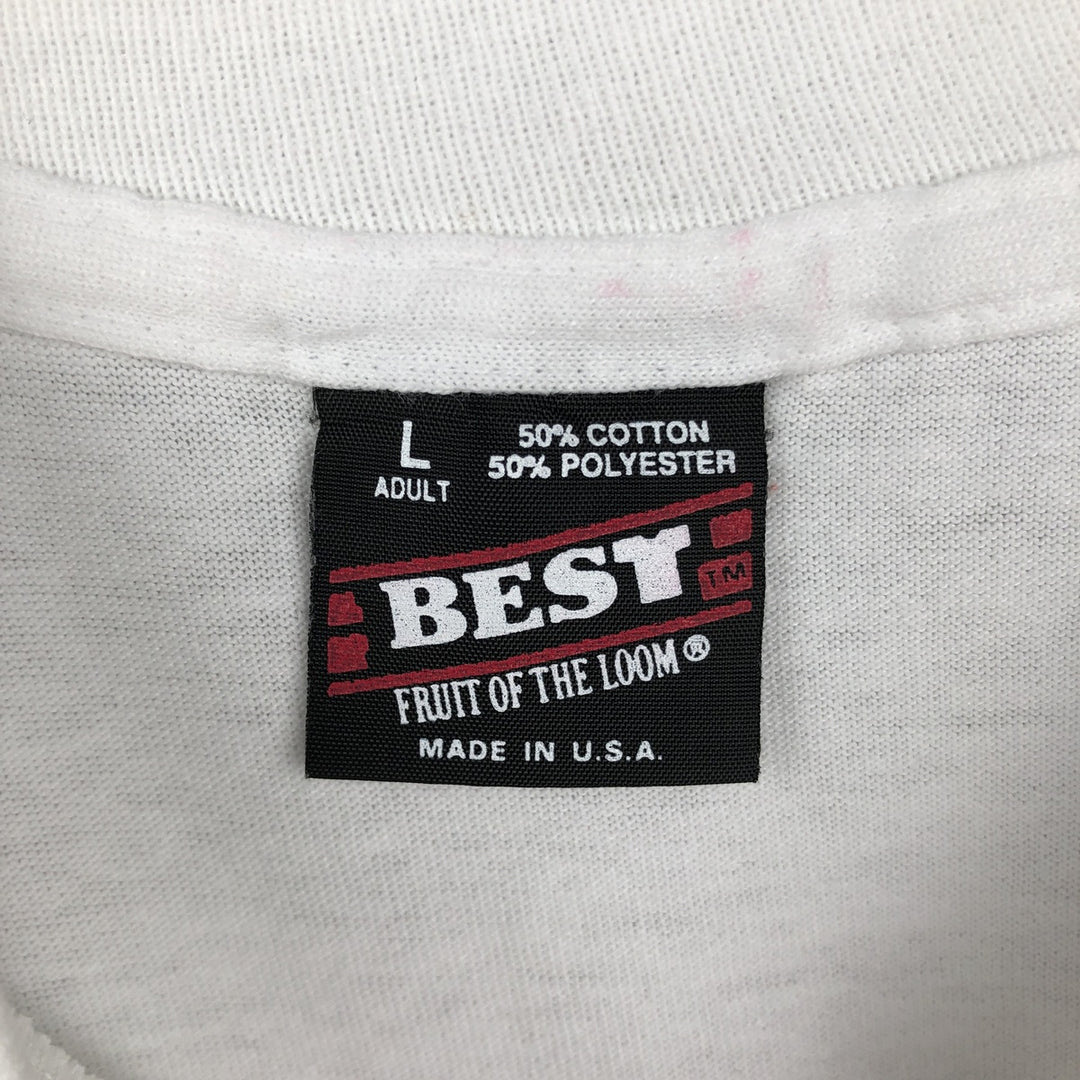 90'S Fruit of the Loom Best Printed T-shirt, Made in USA, Men's L size, Vintage cotton white type Vintage Second Hand